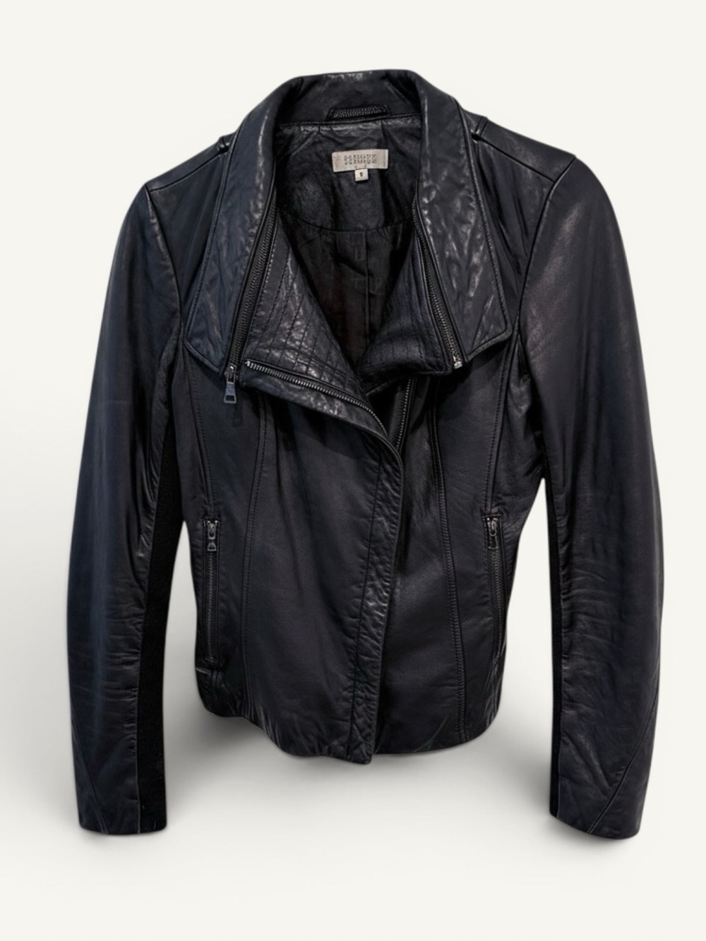 Barneys New York Leather Jacket Black Zip Off Collar Small - Picture 12 of 12